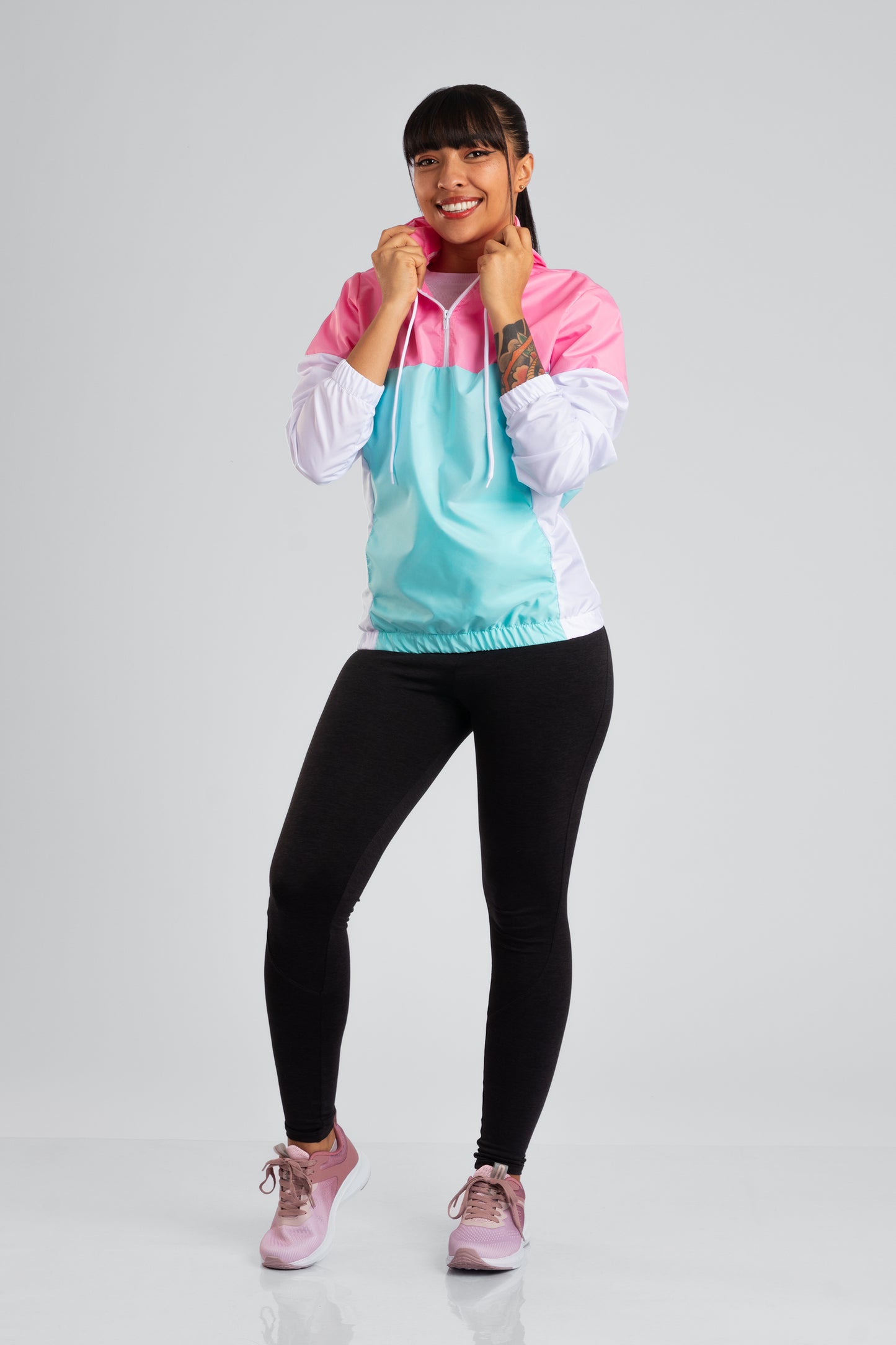 Chaqueta Rompevientos Mujer Rosa x Blanco